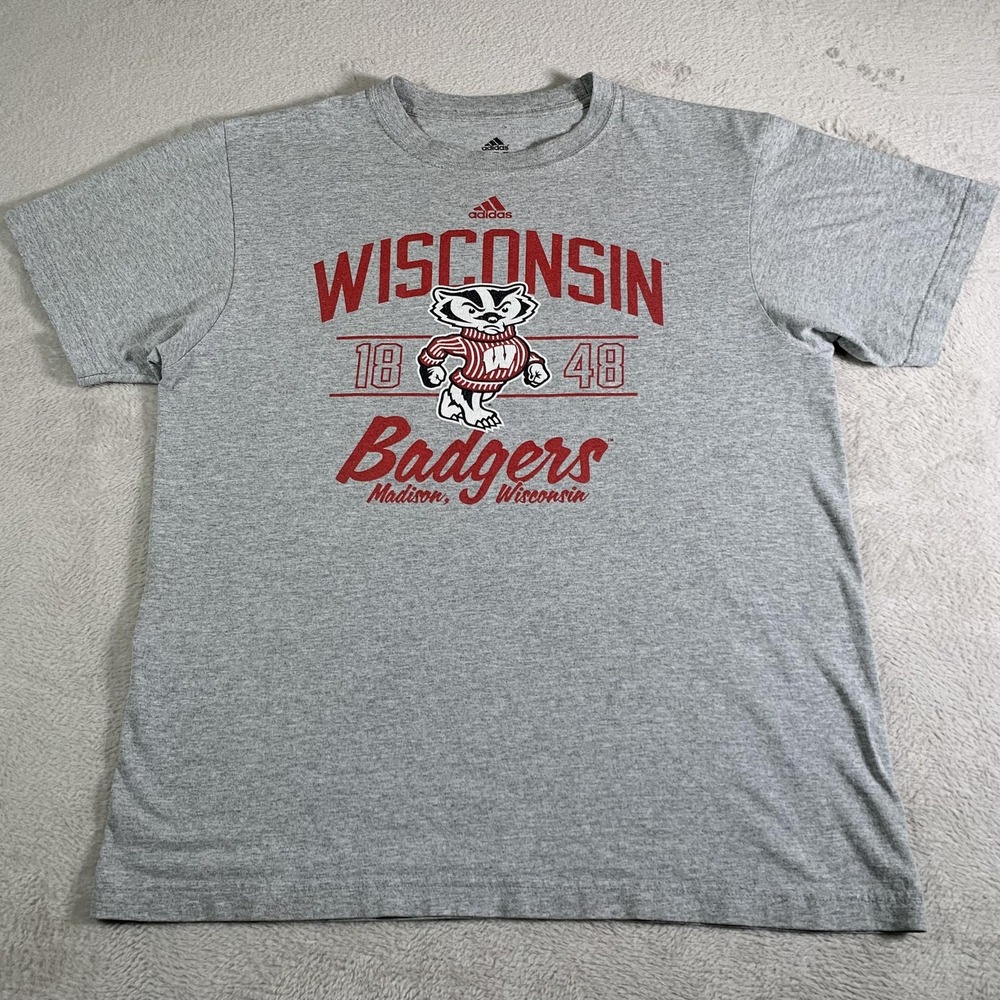 Wisconsin Badgers Shirt Mens Large Gray NCAA College Football Adidas Graphic Tee